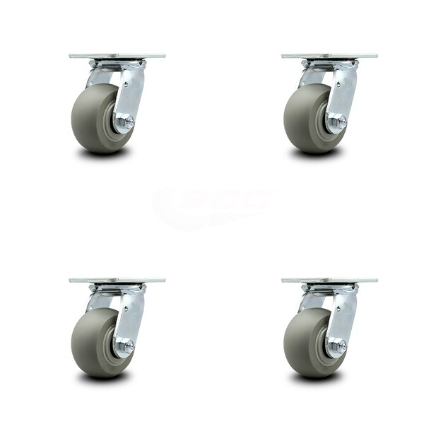 4 Inch Thermoplastic Rubber Wheel Swivel Caster Set with Ball Bearings SCC